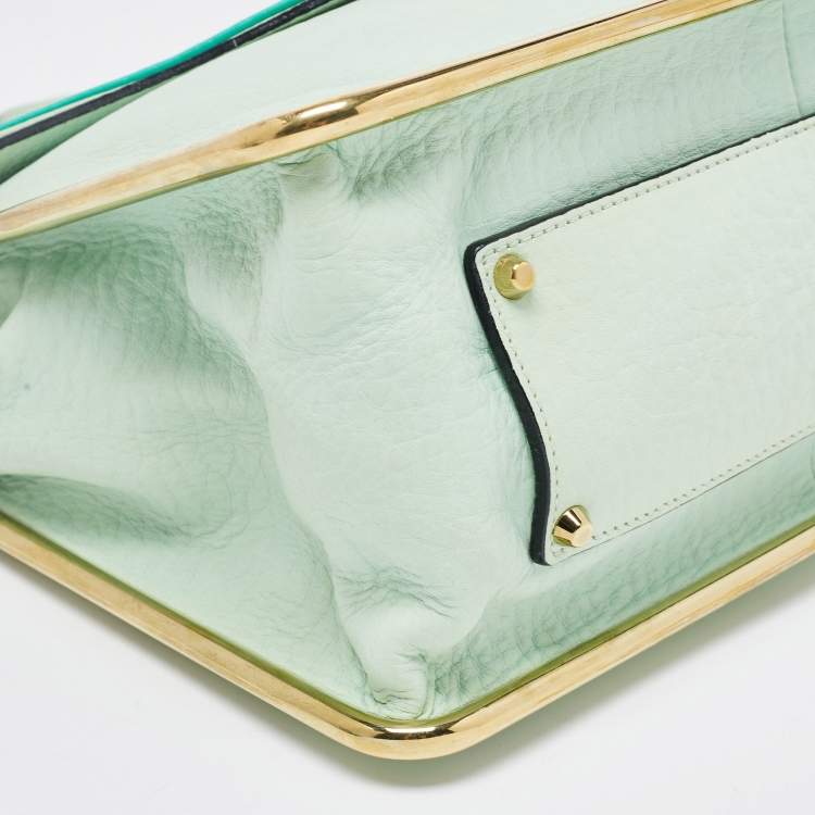 Pre Owned Chloe Two Tone Green Leather Medium Sally Shoulder Bag