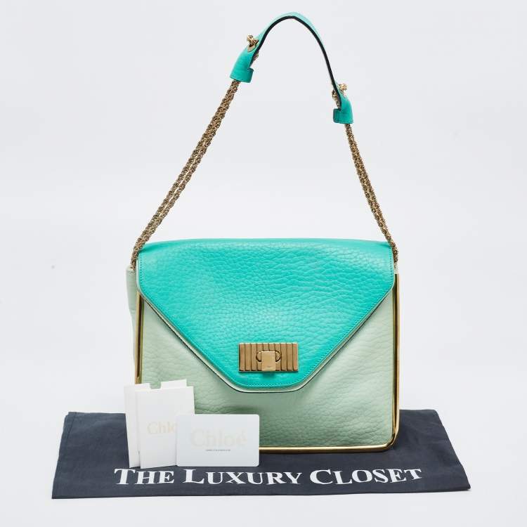 Pre Owned Chloe Two Tone Green Leather Medium Sally Shoulder Bag