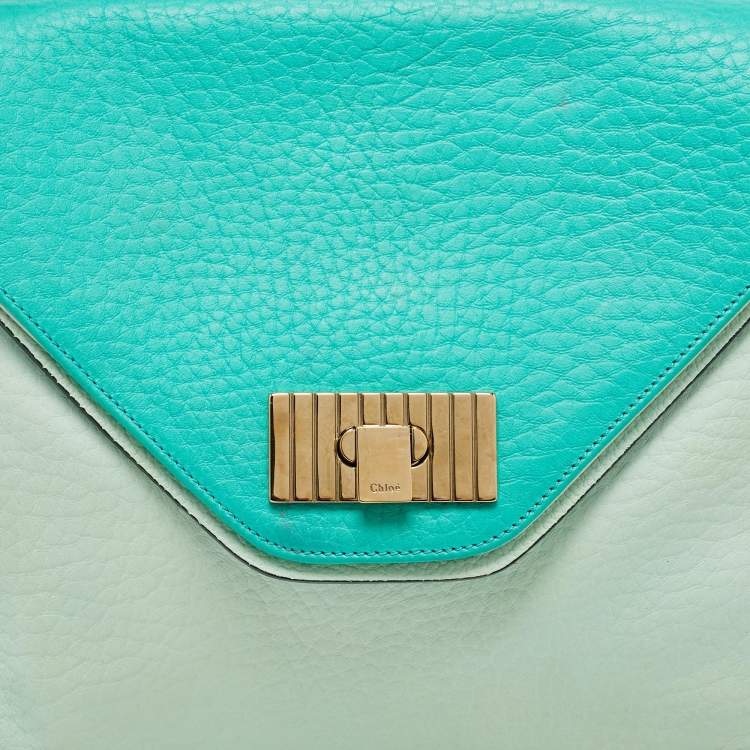 Pre Owned Chloe Two Tone Green Leather Medium Sally Shoulder Bag