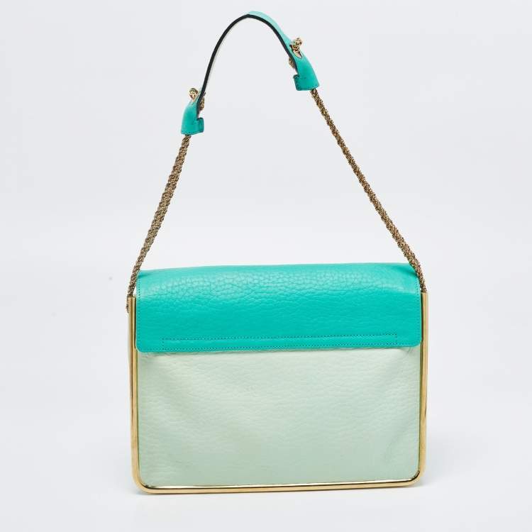 Pre Owned Chloe Two Tone Green Leather Medium Sally Shoulder Bag