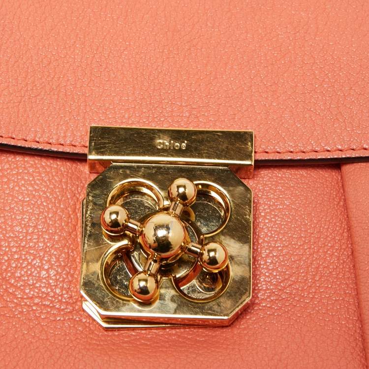 Pre Owned Chloe Coral Orange Leather Small Elsie Shoulder Bag