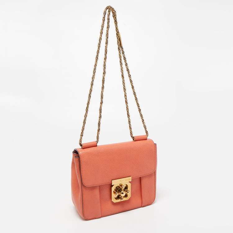 Pre Owned Chloe Coral Orange Leather Small Elsie Shoulder Bag