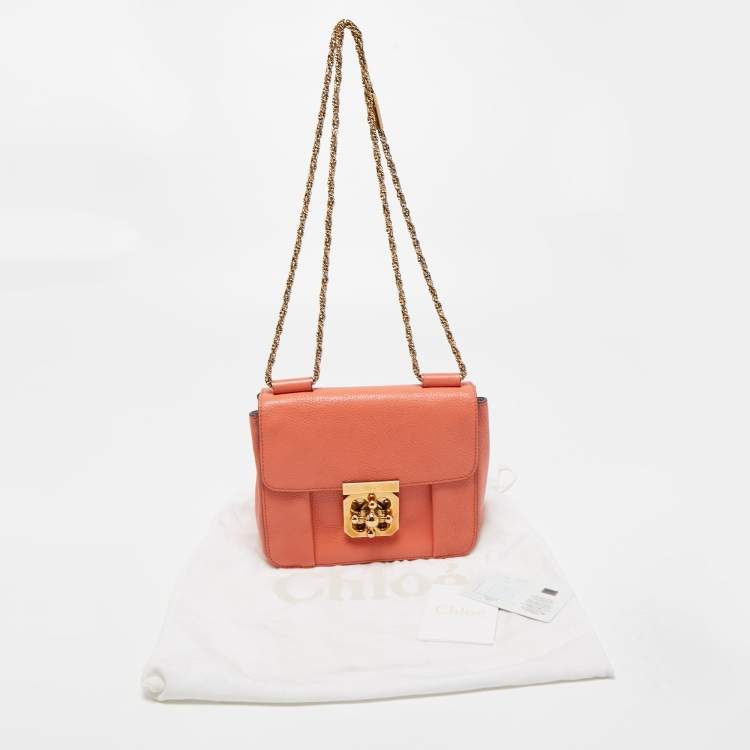 Pre Owned Chloe Coral Orange Leather Small Elsie Shoulder Bag