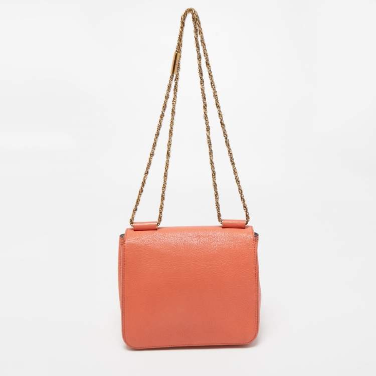 Pre Owned Chloe Coral Orange Leather Small Elsie Shoulder Bag