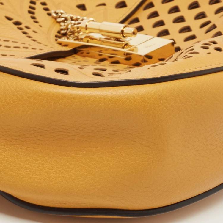 Pre Owned Chloe Mustard Pineapple Perforated Leather Medium Drew Shoulder Bag