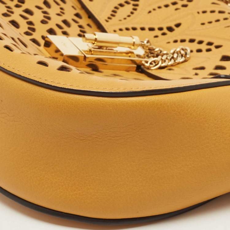 Pre Owned Chloe Mustard Pineapple Perforated Leather Medium Drew Shoulder Bag