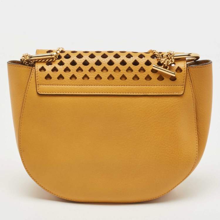 Pre Owned Chloe Mustard Pineapple Perforated Leather Medium Drew Shoulder Bag