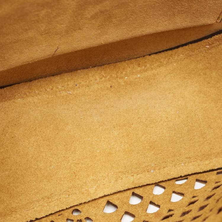 Pre Owned Chloe Mustard Pineapple Perforated Leather Medium Drew Shoulder Bag