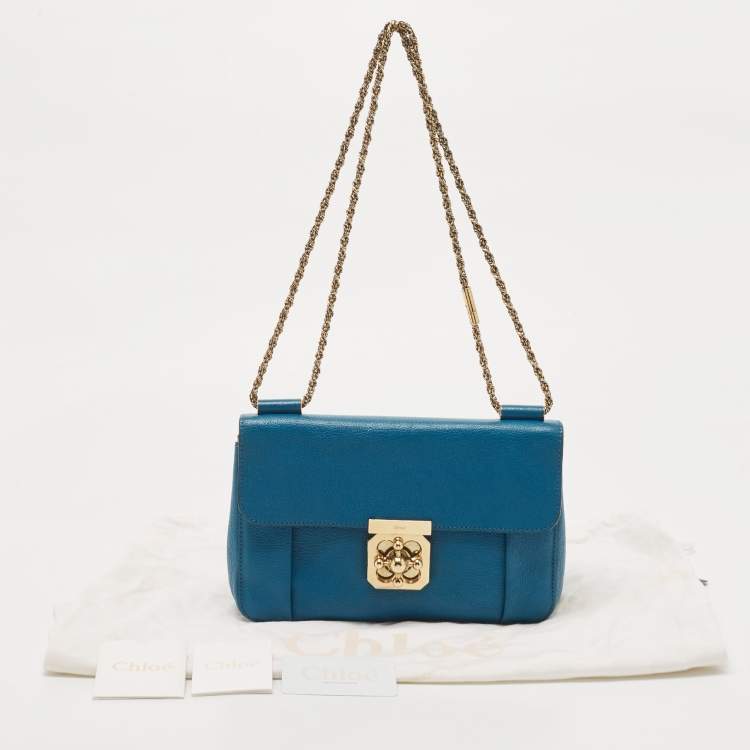 Pre Owned Chloe Blue Leather Medium Elsie Chain Flap Shoulder Bag