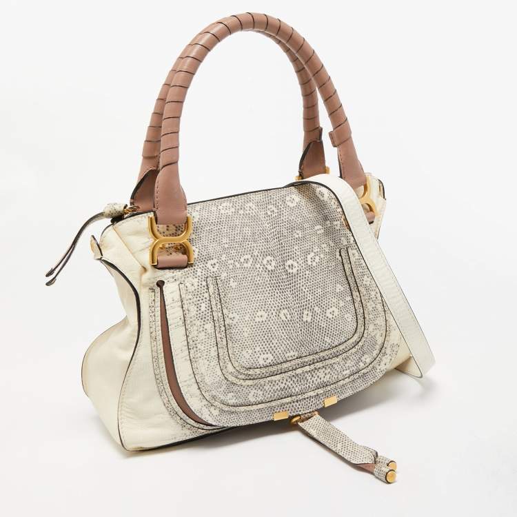 Pre Owned Chloe Tricolor Leather and Lizard Embossed Medium Marcie Bag