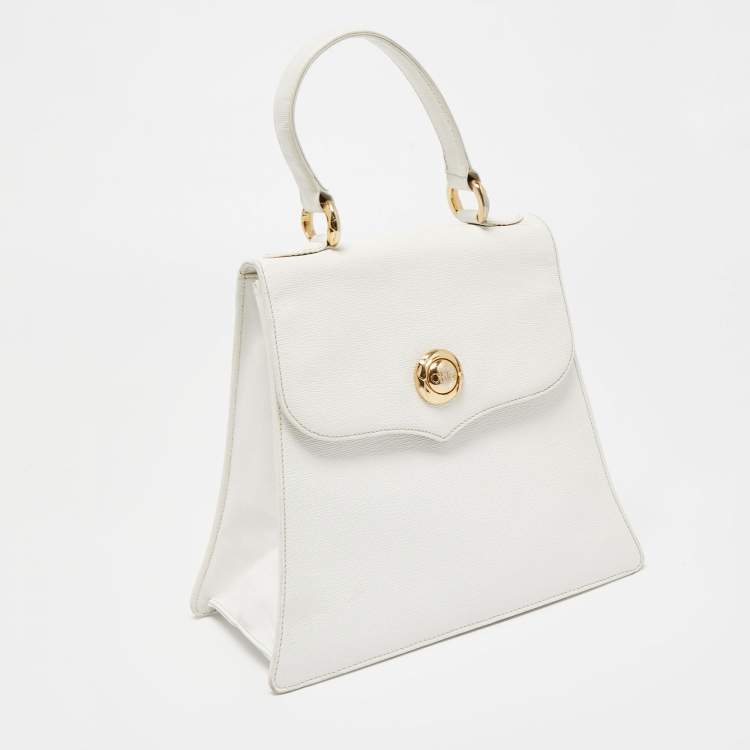 Pre Owned Chloe White Textured Leather Top Handle Bag