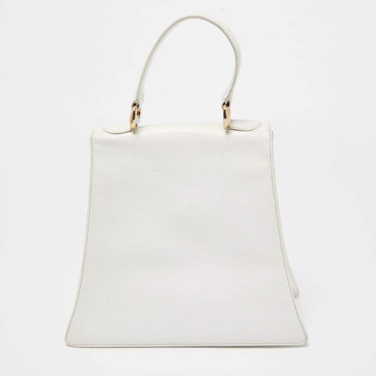 Pre Owned Chloe White Textured Leather Top Handle Bag
