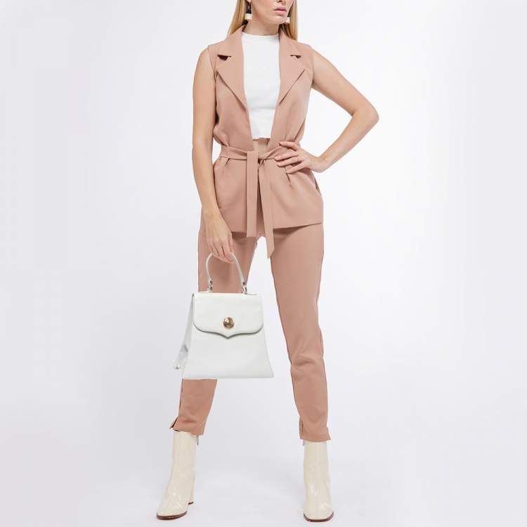 Pre Owned Chloe White Textured Leather Top Handle Bag