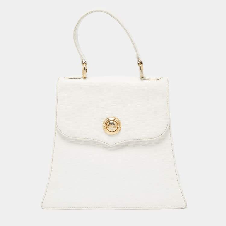 Pre Owned Chloe White Textured Leather Top Handle Bag