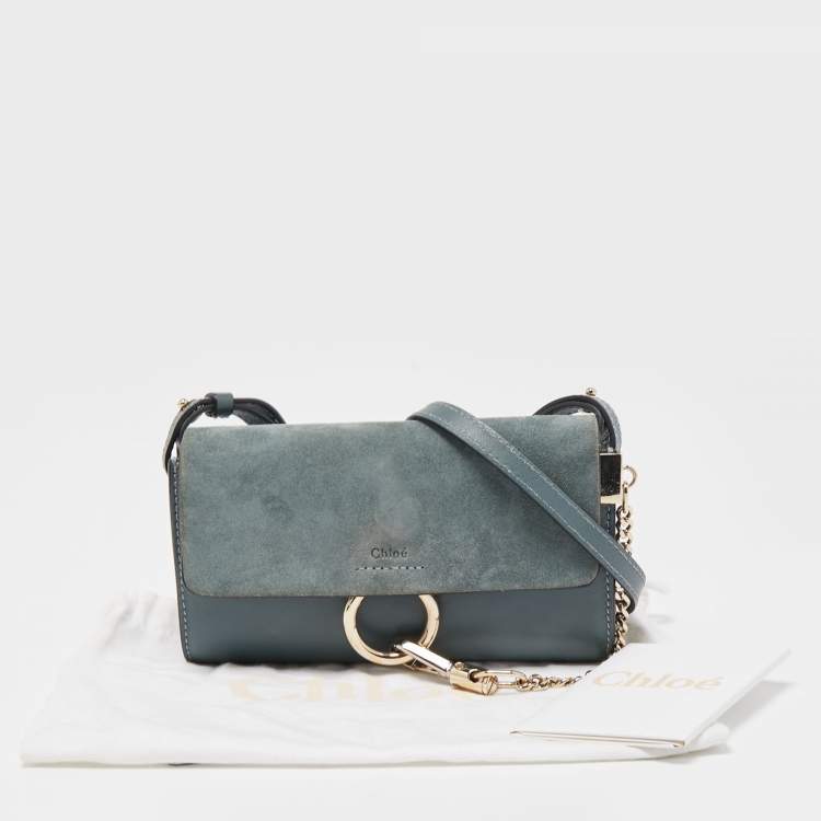 Pre Owned Chloe Blue Leather and Suede Mini Faye Shoulder Bag