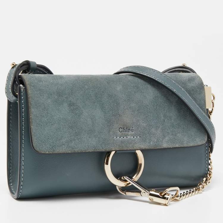 Pre Owned Chloe Blue Leather and Suede Mini Faye Shoulder Bag