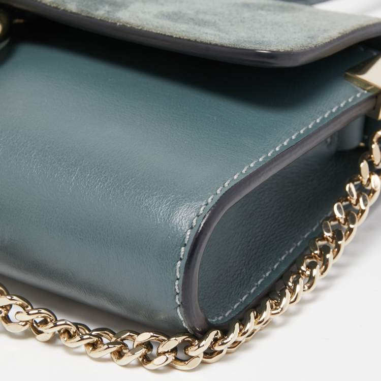 Pre Owned Chloe Blue Leather and Suede Mini Faye Shoulder Bag