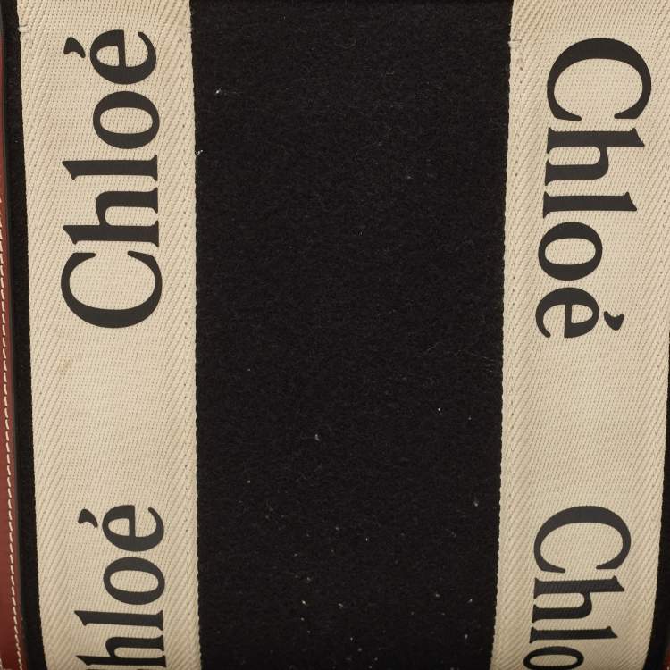 Pre Owned Chloe Black/Beige Wool and Leather Medium Woody Tote