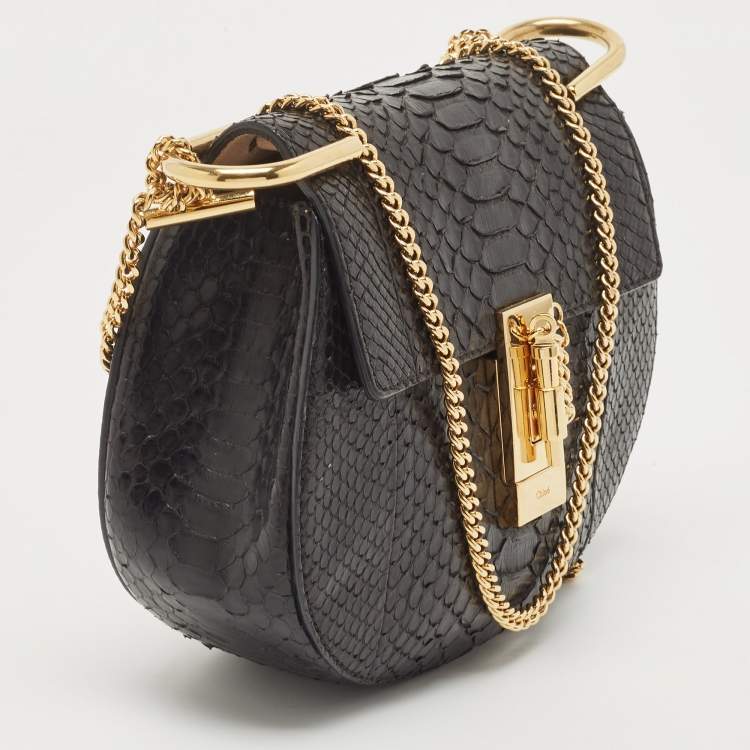 Pre Owned Chloe Black Python Small Drew Shoulder Bag