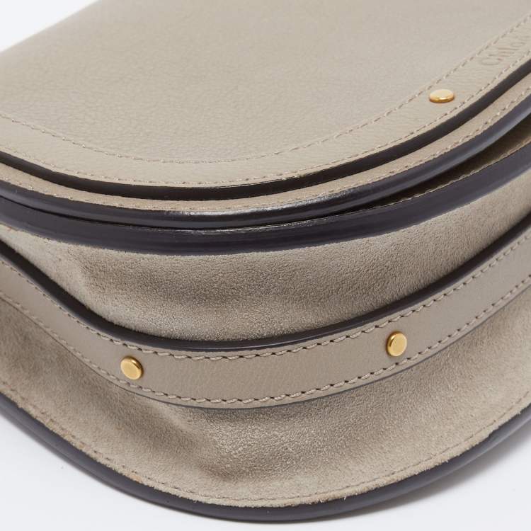 Pre Owned Chloe Beige Leather and Suede Small Nile Bracelet Crossbody Bag