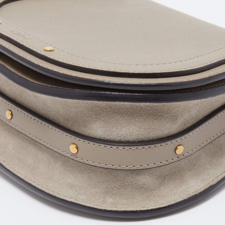 Pre Owned Chloe Beige Leather and Suede Small Nile Bracelet Crossbody Bag
