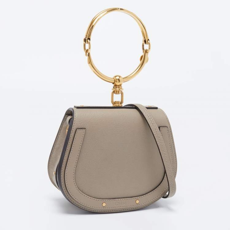 Pre Owned Chloe Beige Leather and Suede Small Nile Bracelet Crossbody Bag