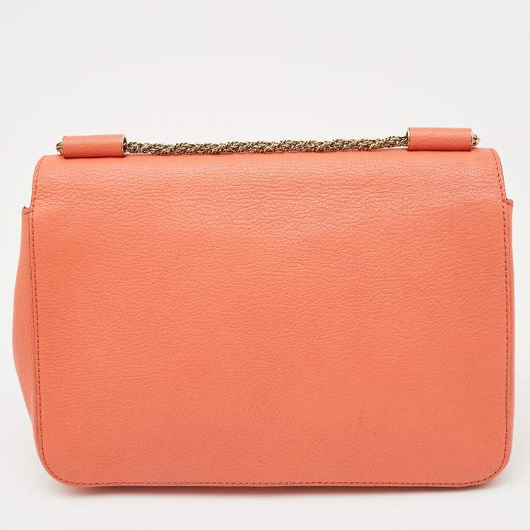 Pre Owned Chloe Coral Orange Leather Medium Elsie Shoulder Bag