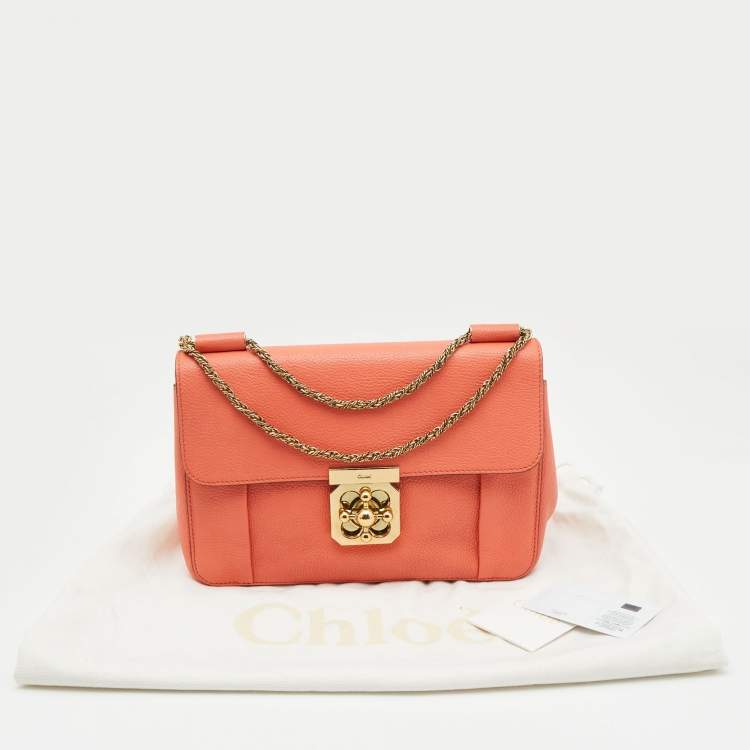 Pre Owned Chloe Coral Orange Leather Medium Elsie Shoulder Bag