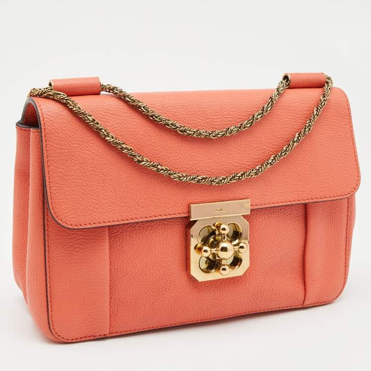 Pre Owned Chloe Coral Orange Leather Medium Elsie Shoulder Bag