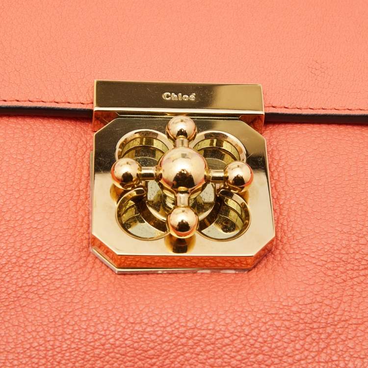 Pre Owned Chloe Coral Orange Leather Medium Elsie Shoulder Bag