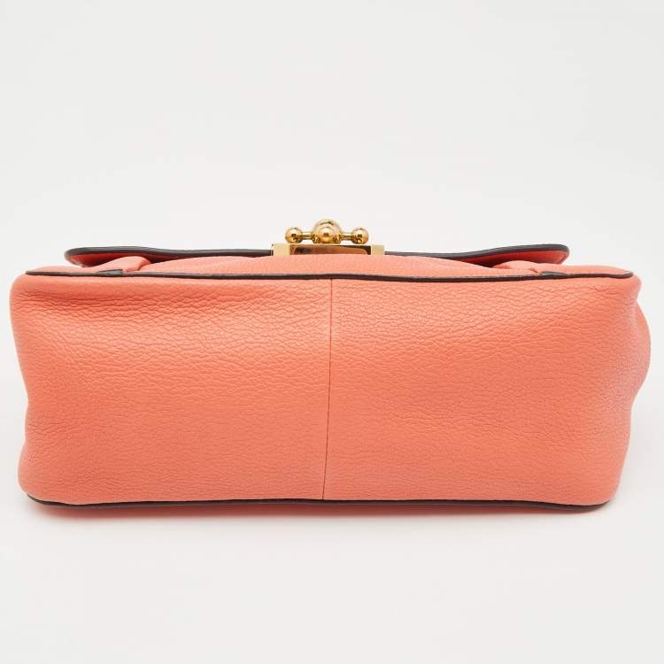 Pre Owned Chloe Coral Orange Leather Medium Elsie Shoulder Bag