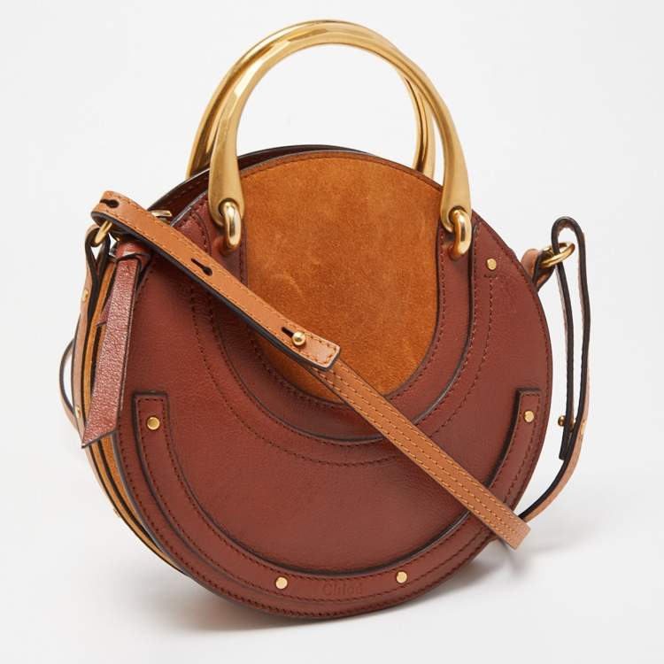 Pre Owned Chloe Brown Leather and Suede Small Pixie Round Bag