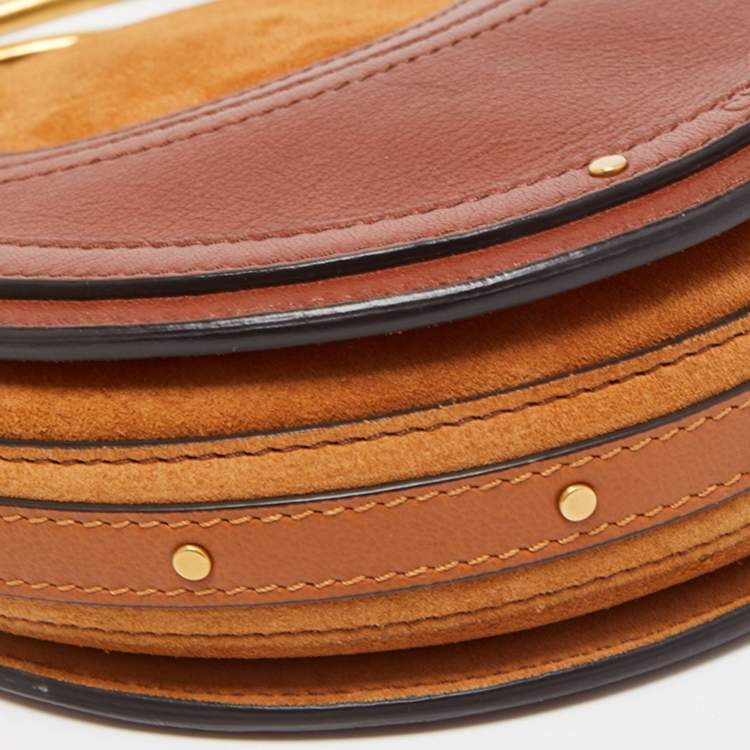 Pre Owned Chloe Brown Leather and Suede Small Pixie Round Bag