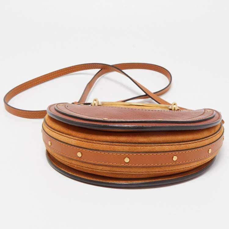 Pre Owned Chloe Brown Leather and Suede Small Pixie Round Bag