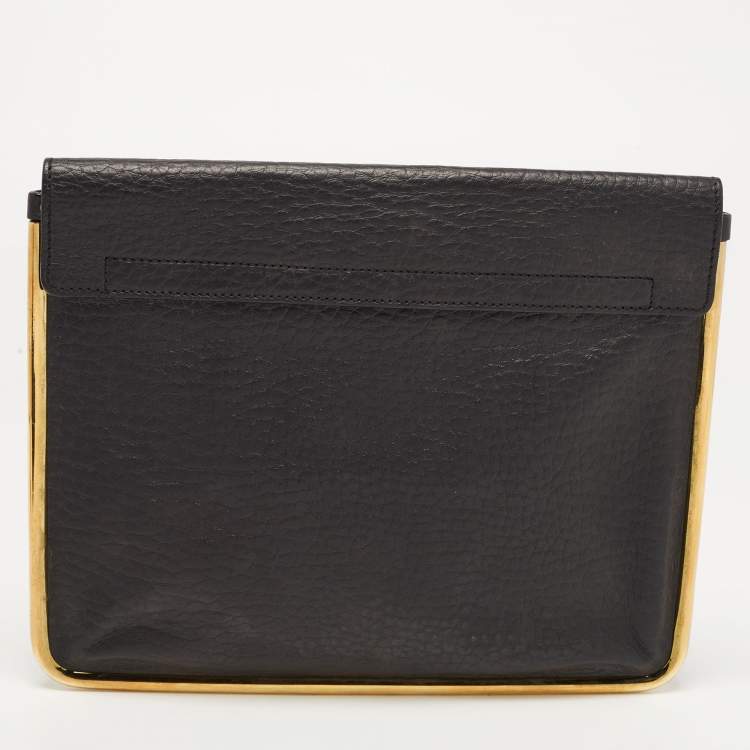 Pre Owned Chloe Black Pebbled Leather Sally Envelope Clutch