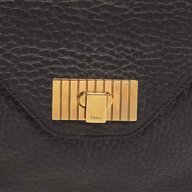Pre Owned Chloe Black Pebbled Leather Sally Envelope Clutch
