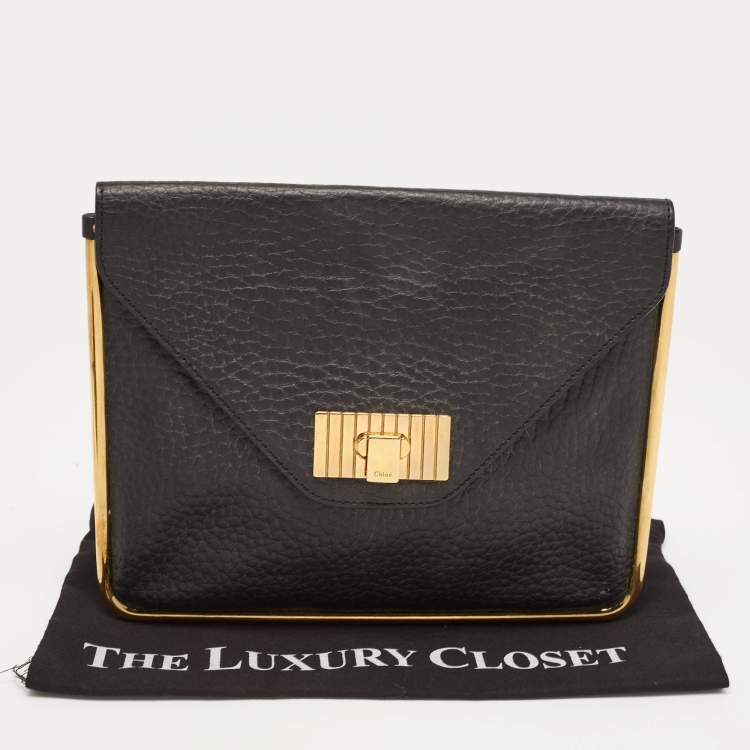 Pre Owned Chloe Black Pebbled Leather Sally Envelope Clutch
