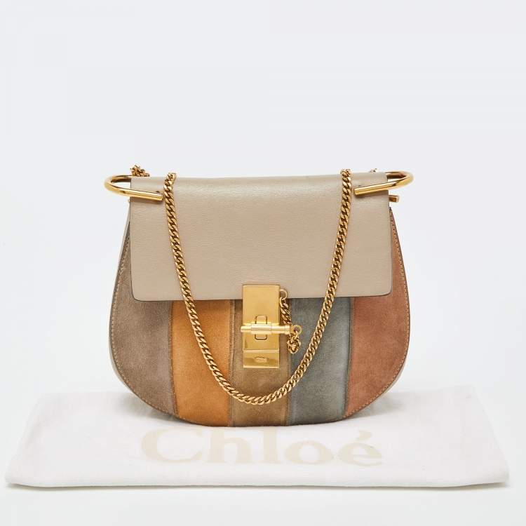 Pre Owned Chloe Multicolor Leather and Suede Medium Drew Shoulder Bag