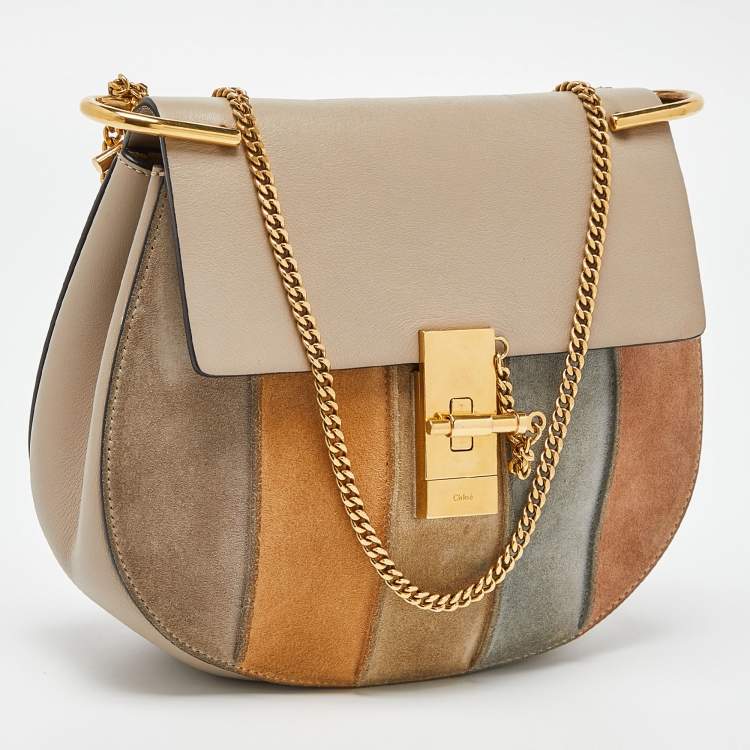 Pre Owned Chloe Multicolor Leather and Suede Medium Drew Shoulder Bag