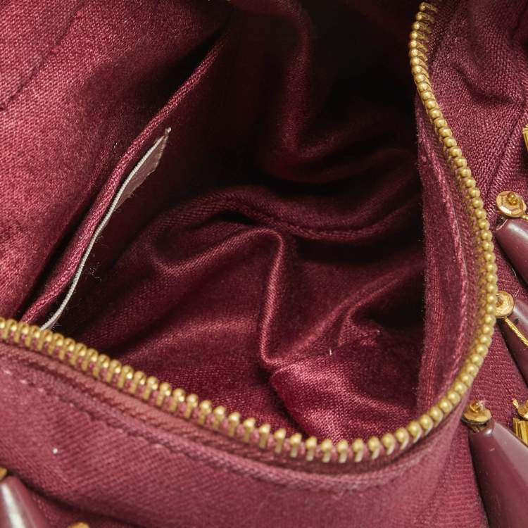Pre Owned Chloé  Burgundy Beaded Canvas Ring Handle Hobo