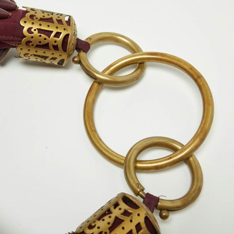 Pre Owned Chloé  Burgundy Beaded Canvas Ring Handle Hobo