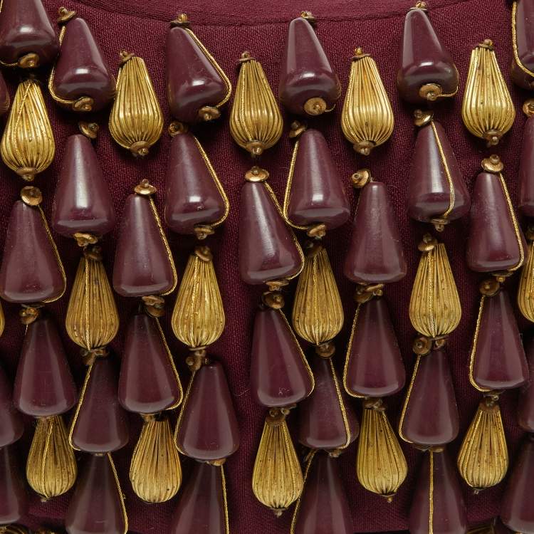 Pre Owned Chloé  Burgundy Beaded Canvas Ring Handle Hobo