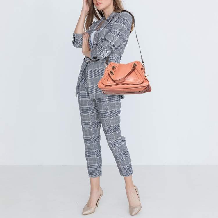 Pre Owned Chloe Peach Leather Medium Paraty Shoulder Bag
