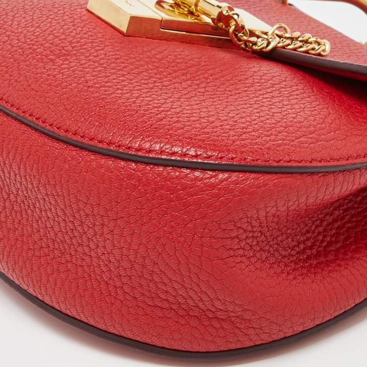 Pre Owned Chloe Red Leather Small Drew Chain Crossbody Bag
