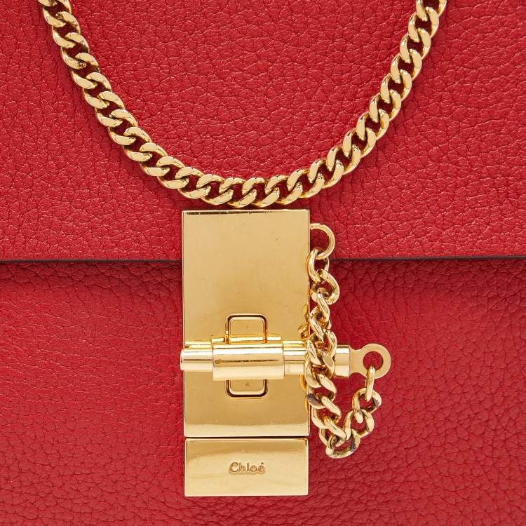 Pre Owned Chloe Red Leather Small Drew Chain Crossbody Bag