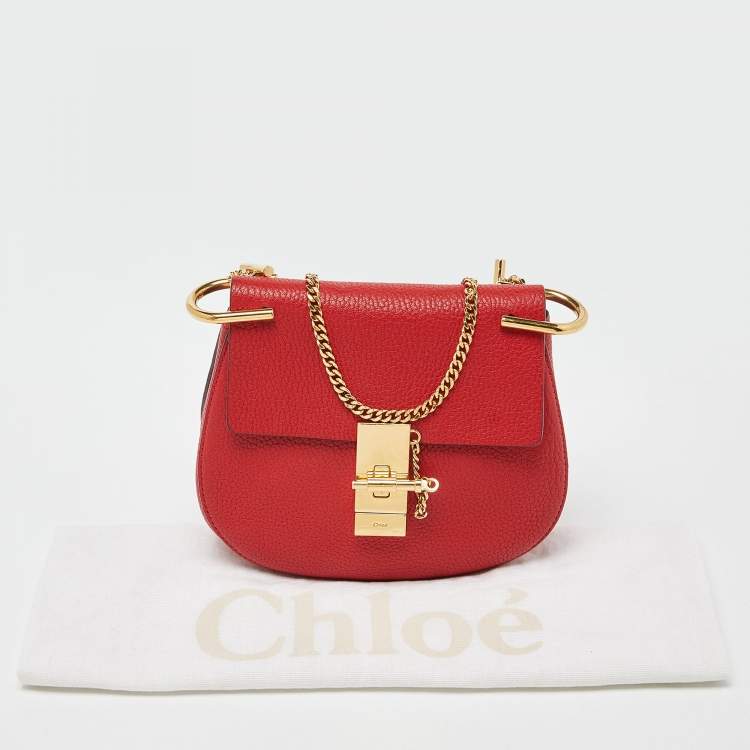 Pre Owned Chloe Red Leather Small Drew Chain Crossbody Bag