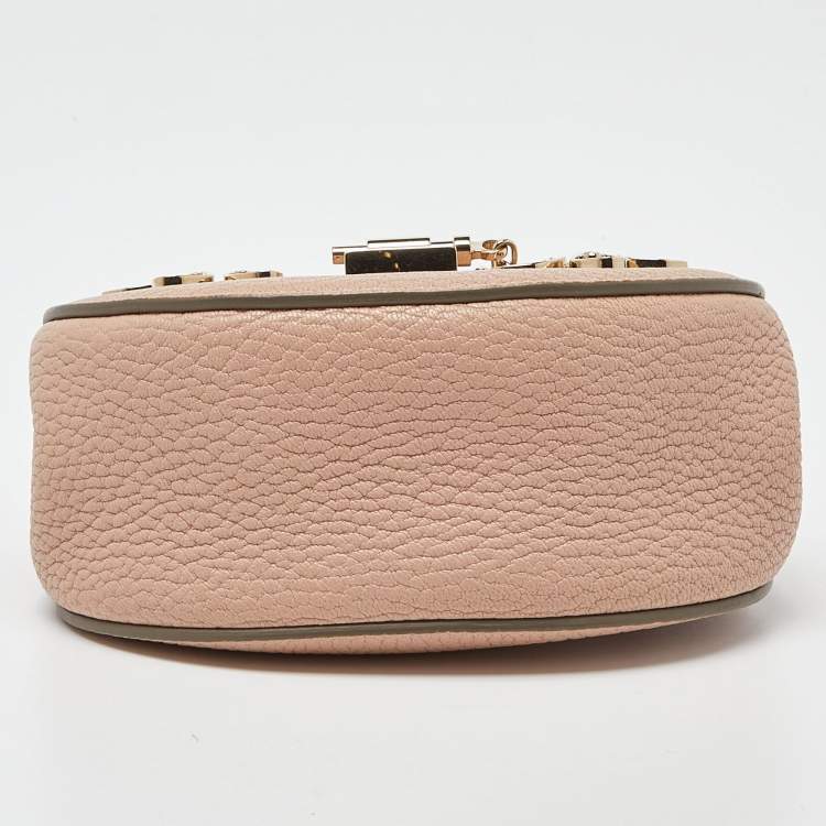 Pre Owned Chloe Pink Leather Nano Floral Metal Embellished Drew Crossbody Bag