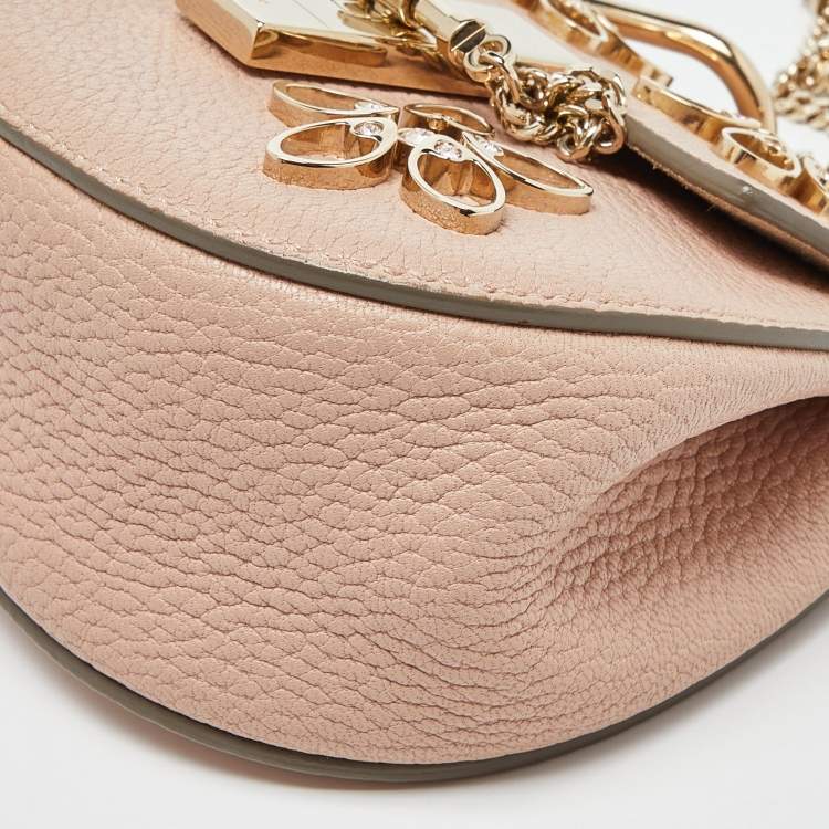 Pre Owned Chloe Pink Leather Nano Floral Metal Embellished Drew Crossbody Bag