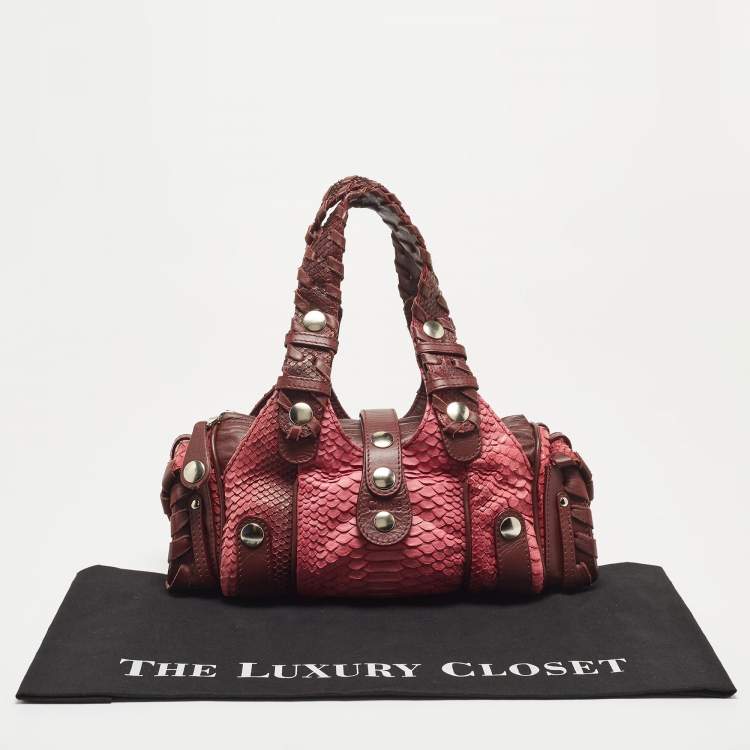 Pre Owned Chloe Burgundy/Pink Python and Leather Silverado Satchel