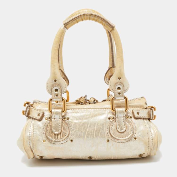 Pre Owned Chloe Cream/Silver Shimmer Leather Mini Paddington Satchel